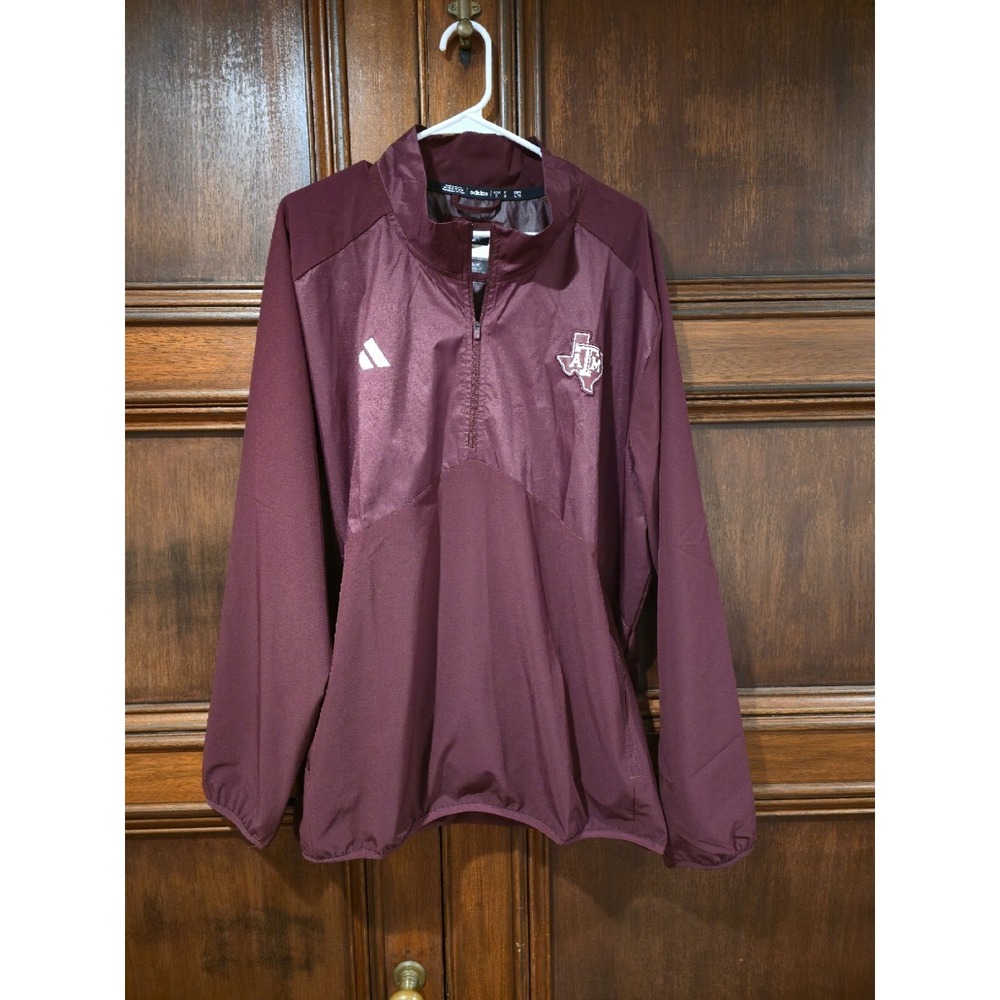 Adidas Texas A&M LS 1/4 Zip Wove Pullover Windbreaker Jacket Size XL Maroon